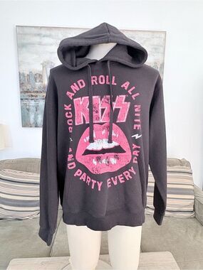 Kiss Black Hoodie with Red Lip Graphic